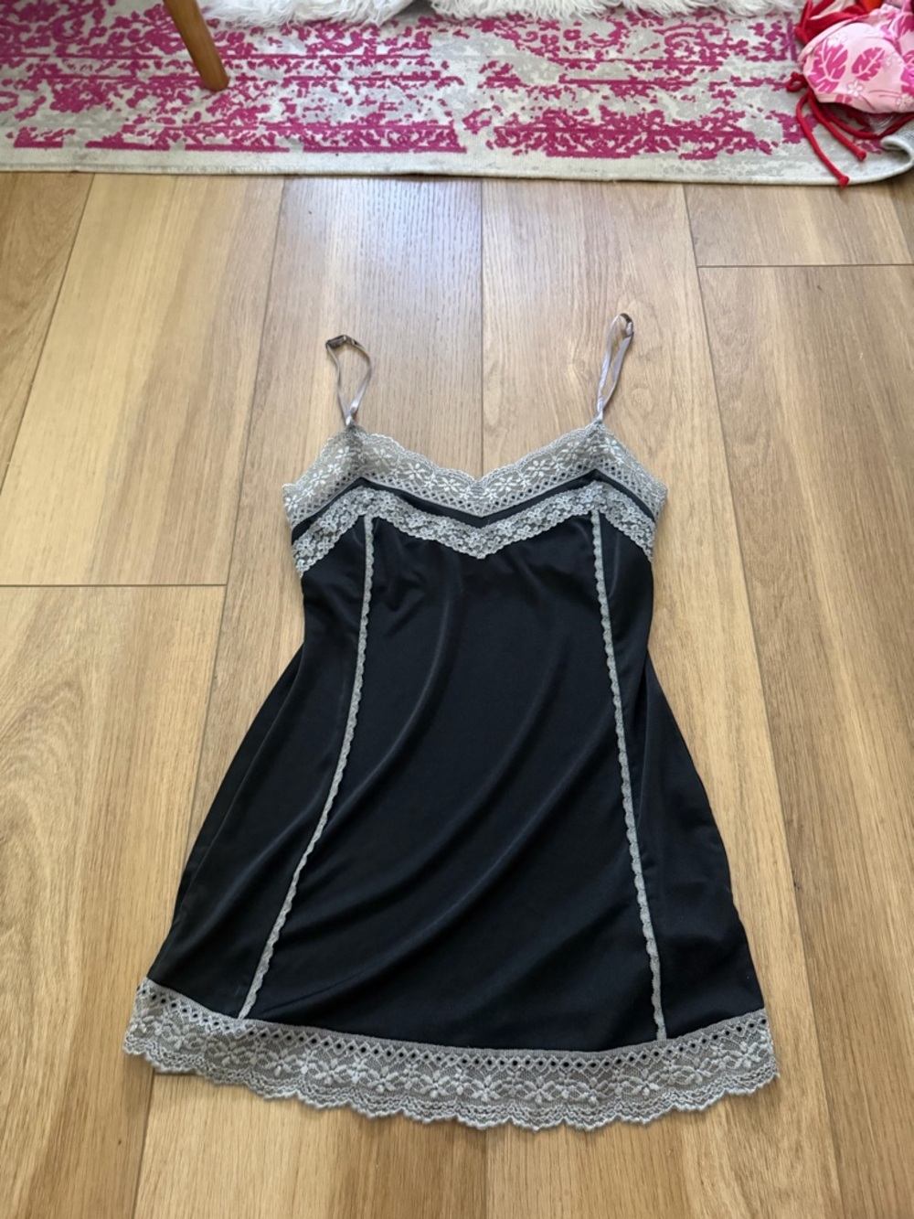 The Limited Black Slip with Gray Lace Trim